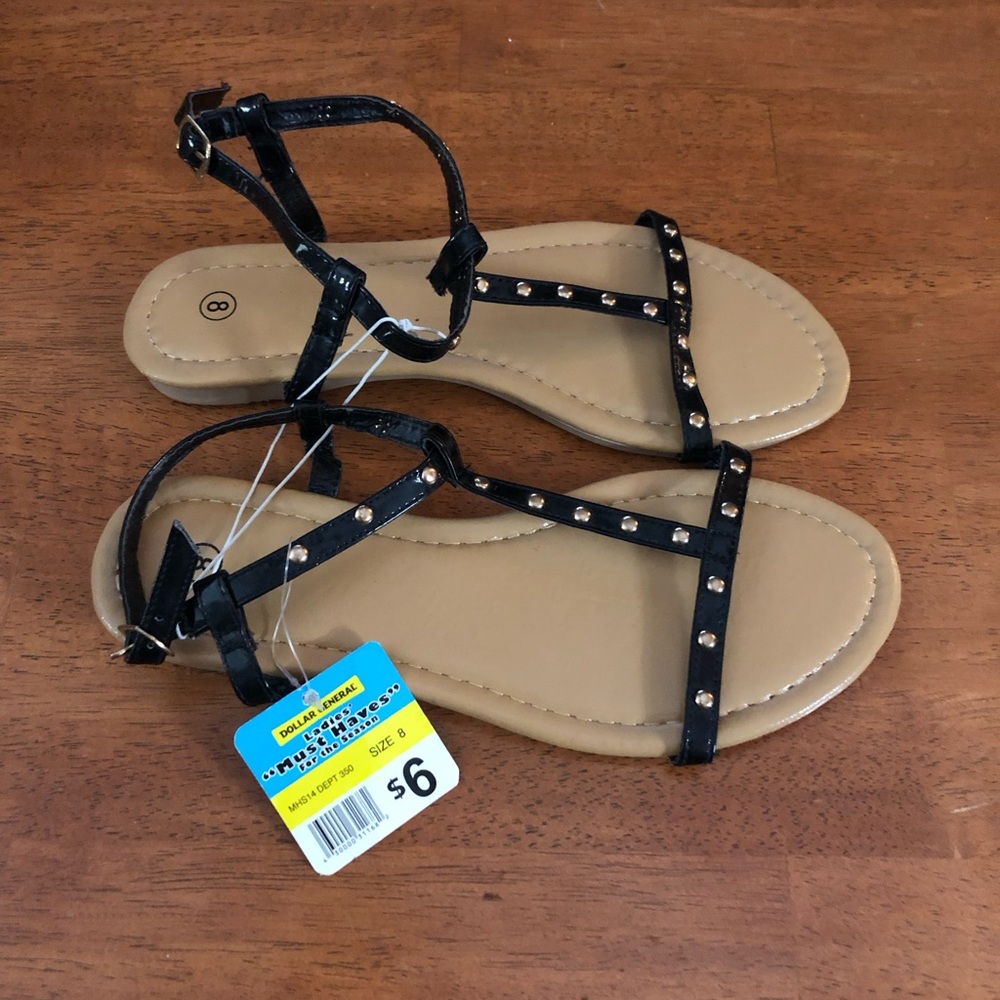 Studded Black and Beige Sandals size 8